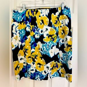 Lysse Stitch Fix Women's blue yellow floral Charity stretch pencil skirt, Sz XXL